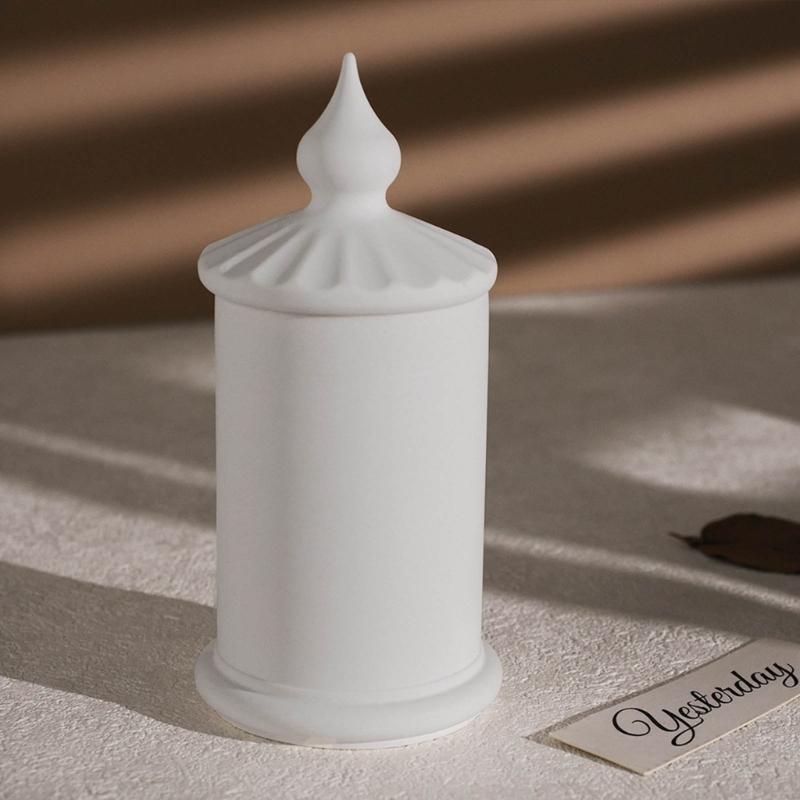Striped Cylinder Resins Jar Molds Candlestick Molds for Making Candlestick Tealight Holder Storage Jar, Resins Lid Molds