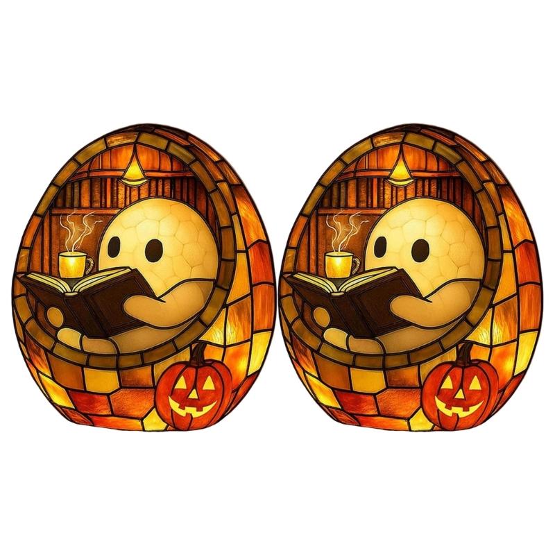 2Pcs Ghostly LED Book Light Halloween Ghostly Table Lamp For Night Reading Halloween Decoration Bedsides Study Lamp 1
