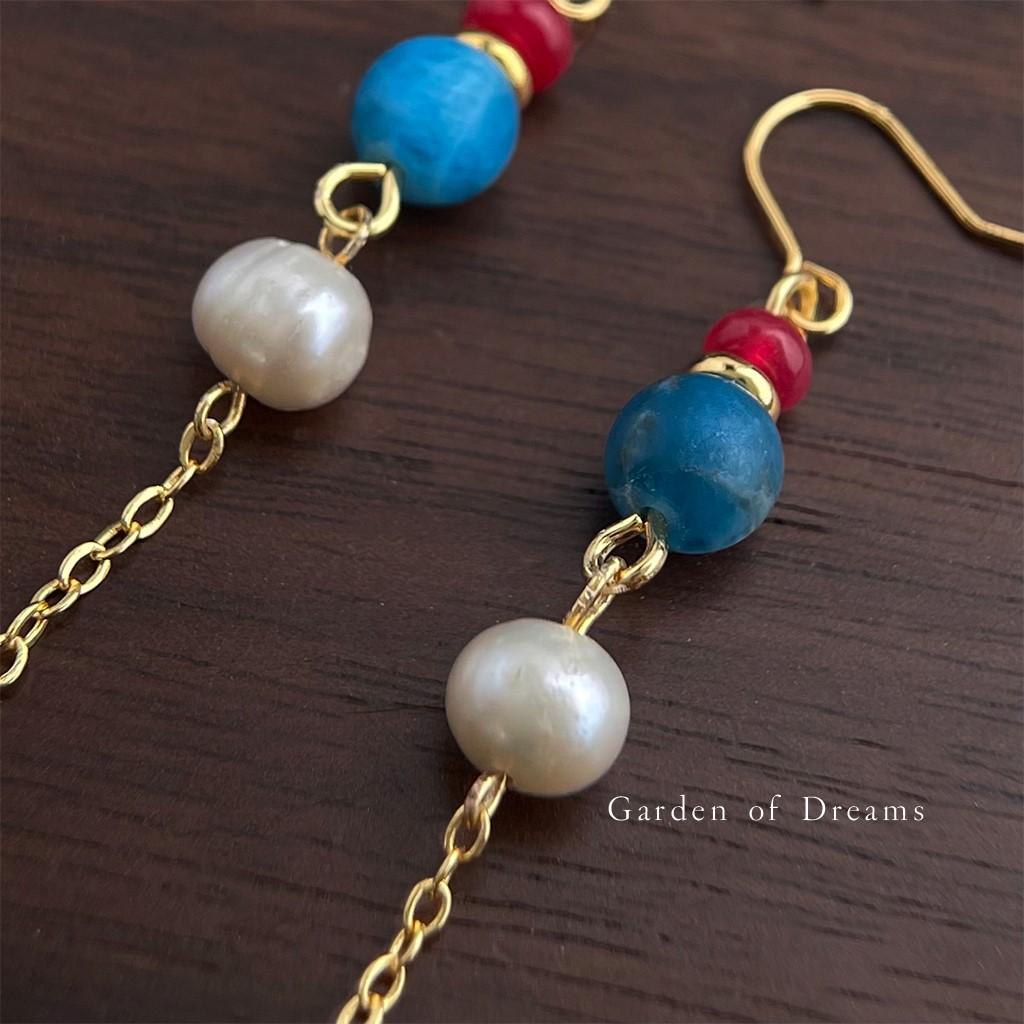 Boucles d'oreilles à pampilles en perles d'eau douce et aigue-marine faites à la main: Style Chinois Rétro Long Design Littéraire