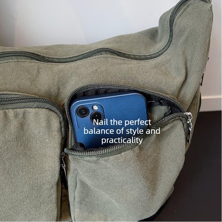 Washed Canvas Multi-pocket Messenger Bag Women's Shoulder Bag