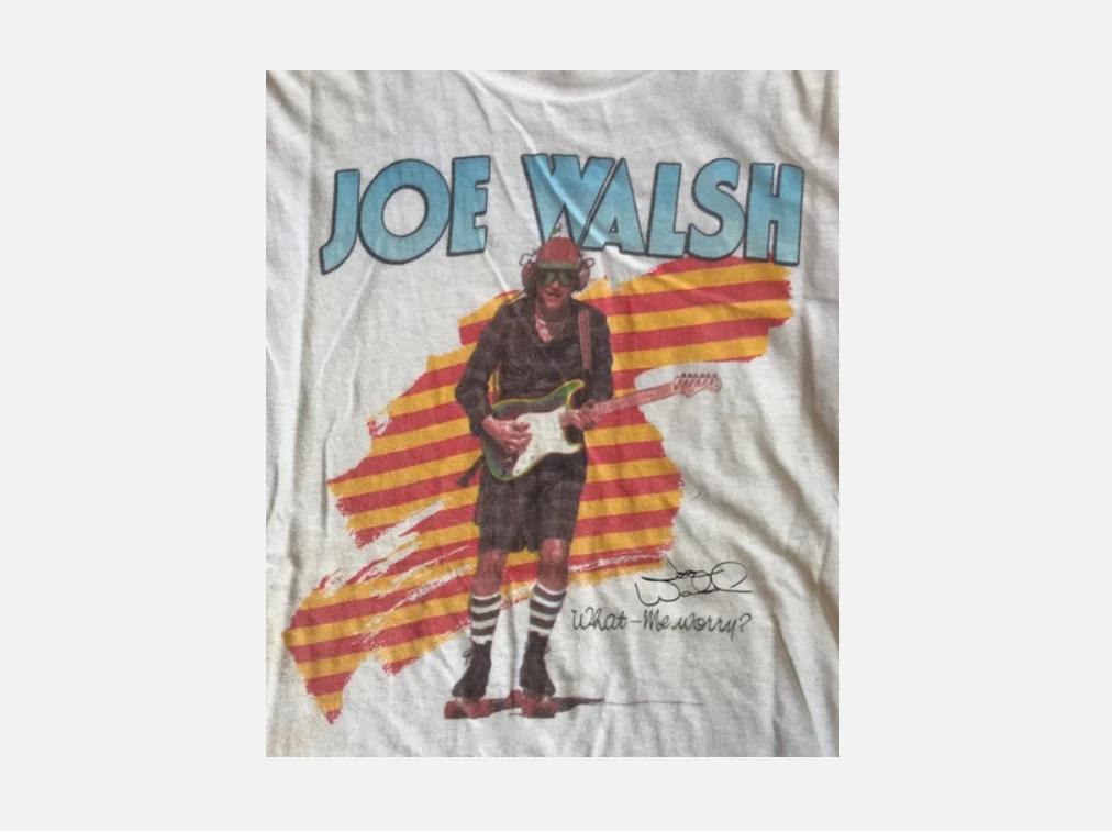 Maglietta Bianca in Cotone Vintage Joe Walsh Tour 1983 Firma Tutte le Taglie