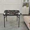 Mahjong Table, Square 4 Player Folding Card Table with 4 Cup Holders & 4 Chip Trays, Portable Domino Game Table with 1 Set of Dominoes for Mahjong