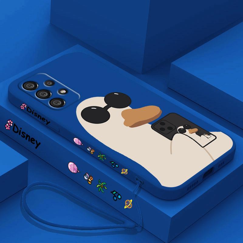 Duck With Sunglasses Cute Cartoon Phone Case For Samsung A73 A53 A33 A52 A32 A71 A51 A21S A50 A30 5G Liquid Left Rope Soft Cover