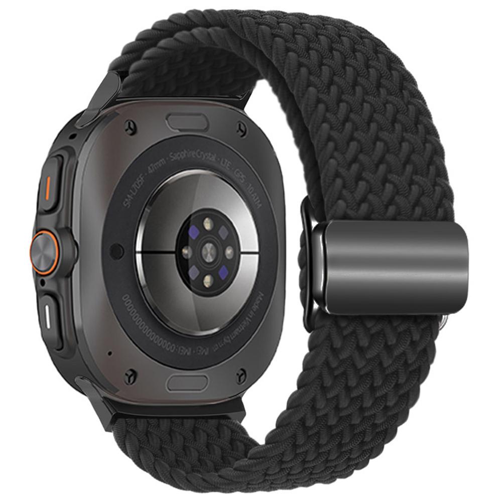 

For Samsung Galaxy Watch Ultra 47mm Braided Watch Band Magnetic Wrist Strap Black+Black Buckle