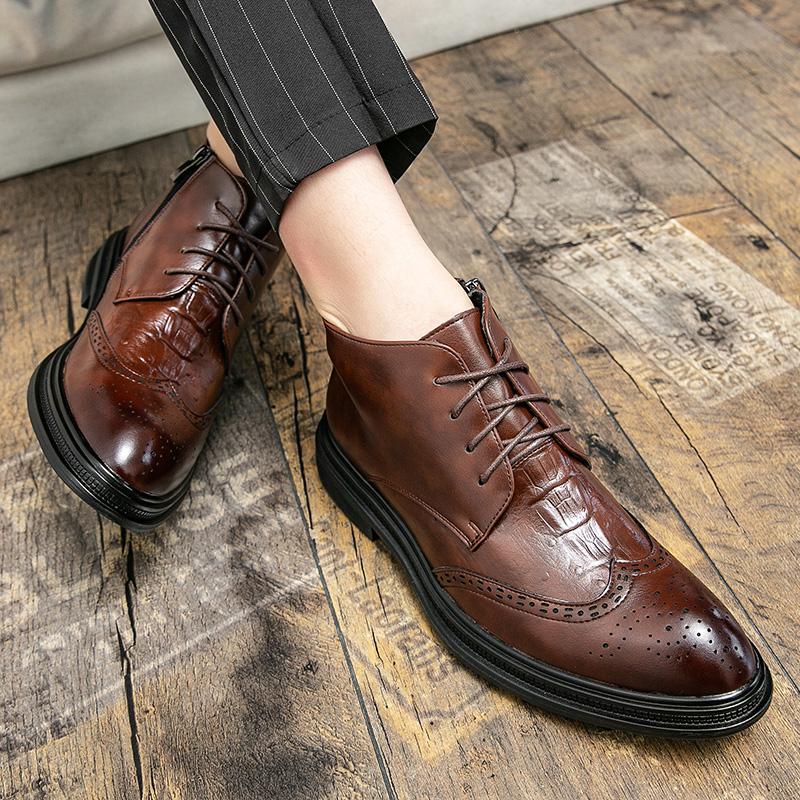 Fashion British Retro Style Leather Casual Business Mens Boots Brand Quality Simple Versatile High Top Boots Gentlemen and Elegant Boots