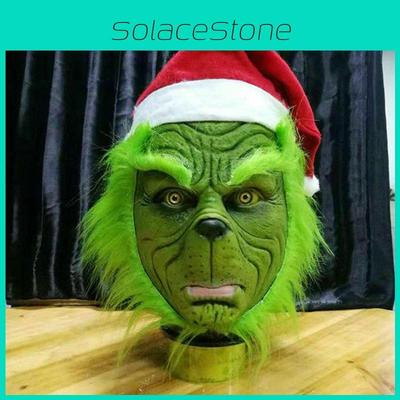 Μάσκα Rascal Green Monster The Grinch Με Χριστουγεννιάτικο Καπέλο Για Διασκέδαση Cosplay Ενηλίκων