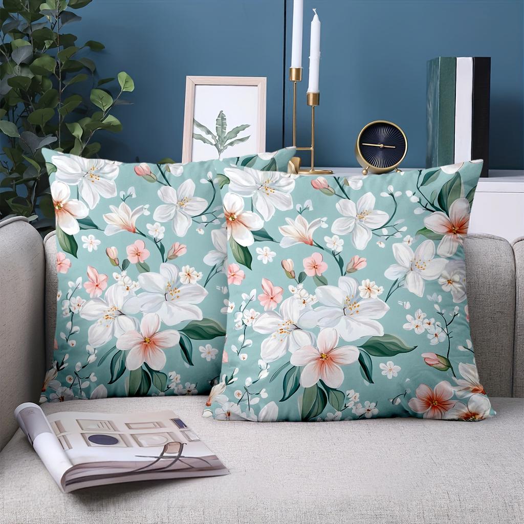 1 Pieces Floral Printed Light Blue Throw Pillow Covers Polyester pillowcase, sofa decorative cushion cov Headboard Pillow