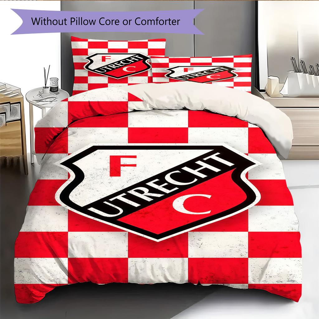 FC Utrecht  Pattern Bedding Quilt Set Quilt Cover Pillowcase Home Decoration Birthday Gift (1 * Duvet Cover + 2 * Pillowcase, Without Core)