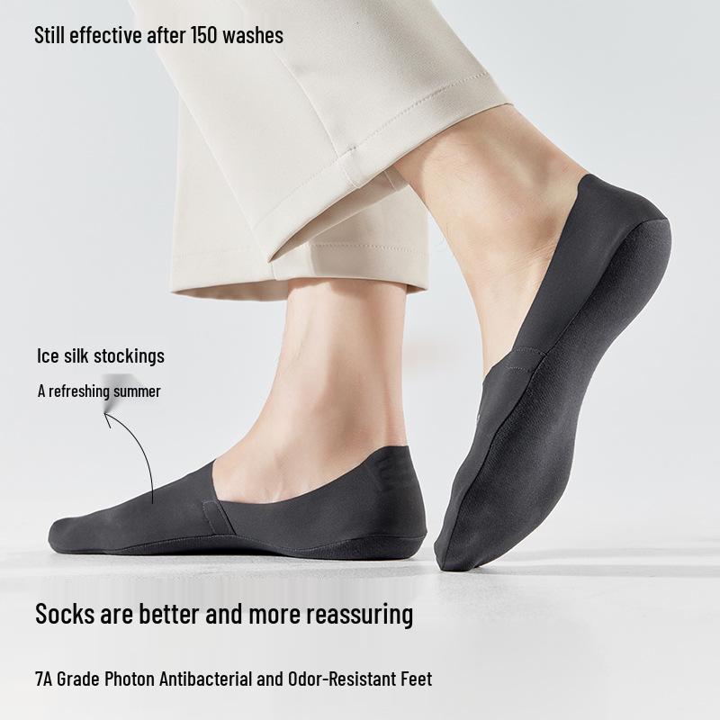 Men's Non-Slip No-Show Boat Socks, Pure Cotton, Seamless Ice Silk, Low-Cut Invisible Design.
