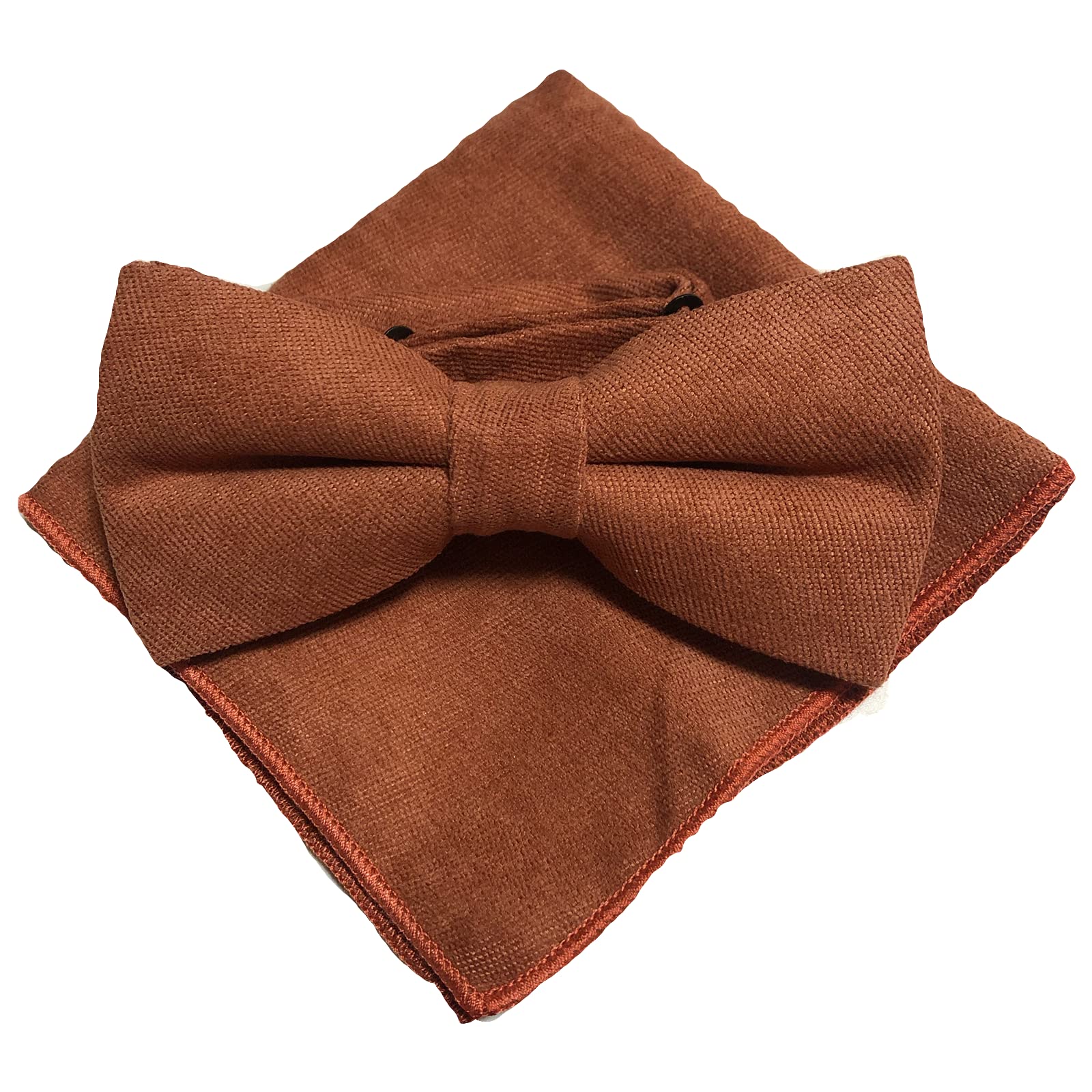 

Brown Orange [Bow Tie & Pocket Square] 2-Piece Set for Men, One-Touch Formal, Solid Color, Suitable for Weddings and Receptions
