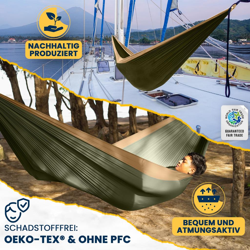 Ticket To The Moon Original Outdoor Camping Army Japanese 41036 Hammock, Green/Brown (Official Product)