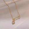 Light Luxury Zircon Pin Love Heart Copper Pendant With Stainless Steel Chain Necklace Clavicle Choker Jewelry