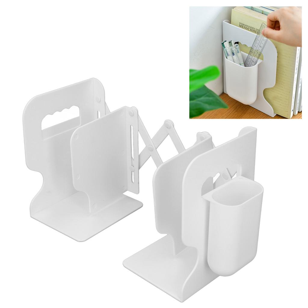 Extendable Bookend Non Skid PP Hvy Duty Decorative   Book Shelf Holder for Desk with Detachable Pen Holder