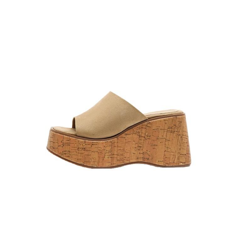 Fashion Thick-soled Wedge-heeled Sandals Platform Wood-grained Slippers High-heeled Open-toed Women's Shoes