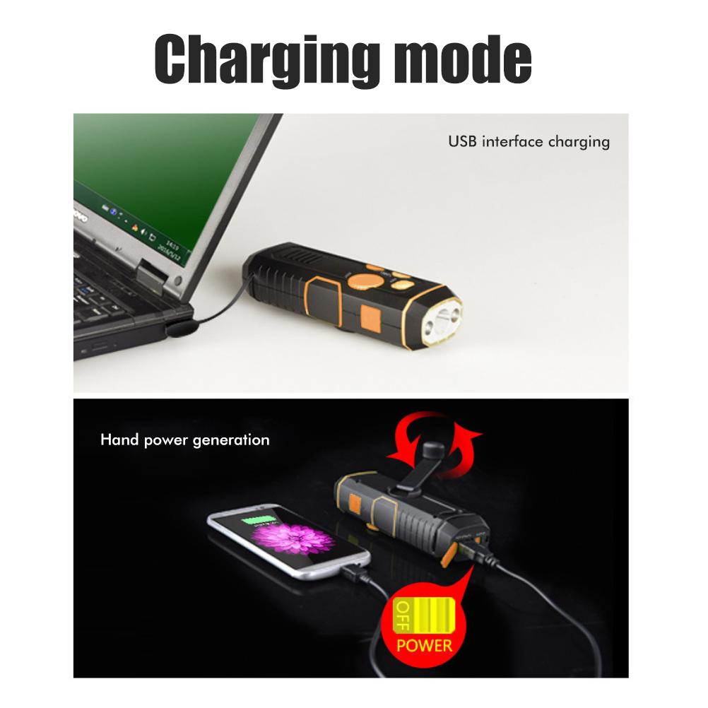 Portable Emergency Radio Hand Crank Flashlight with Radio Multifunctional Power Bank SOS Alarm Rechargeable for Home