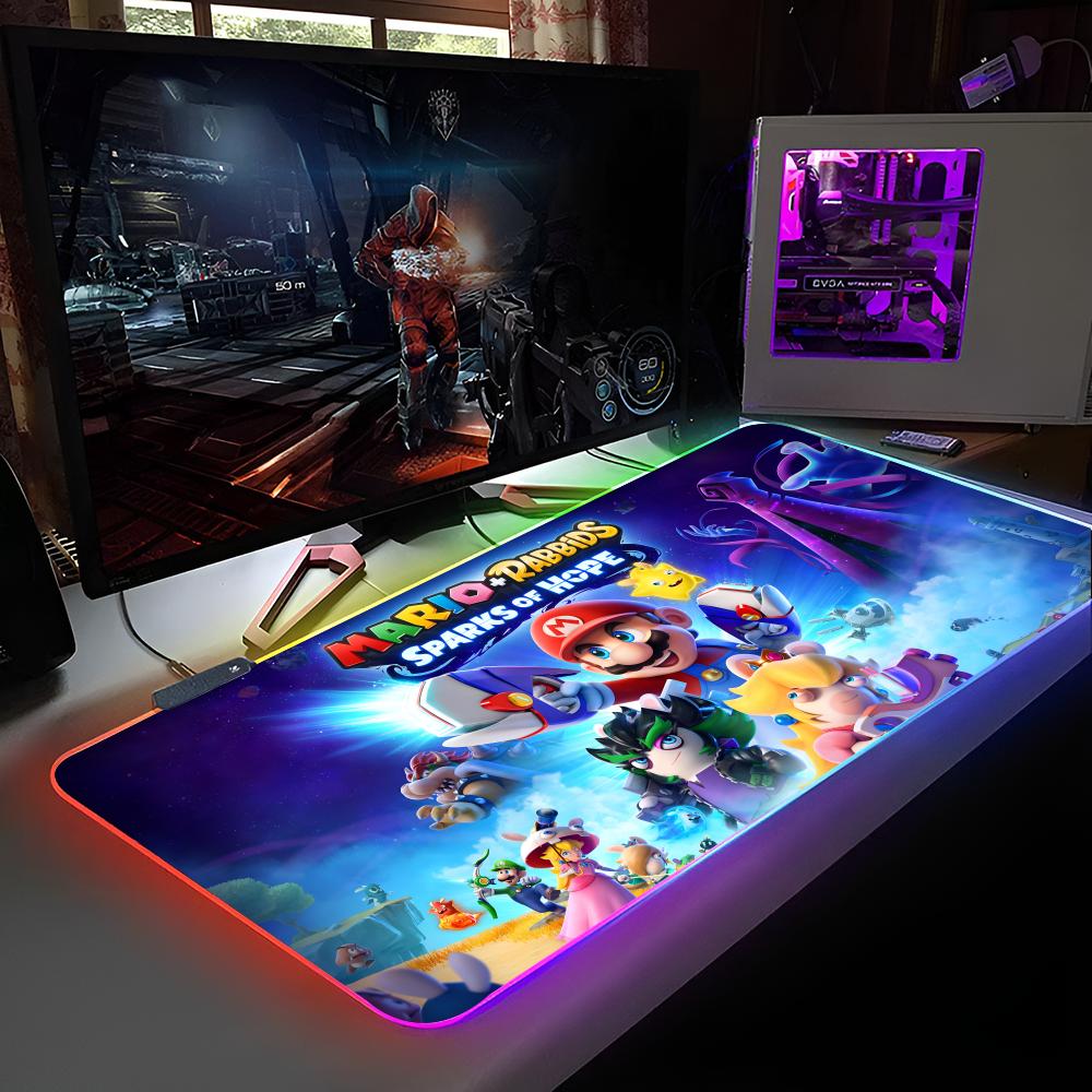 Hot Game Super Cool M-Mario Bros Mouse Pad RGB Backlit Mouse Pad Laptop Mouse Pad Laptop Gamer Computer Desk Gaming Accessories