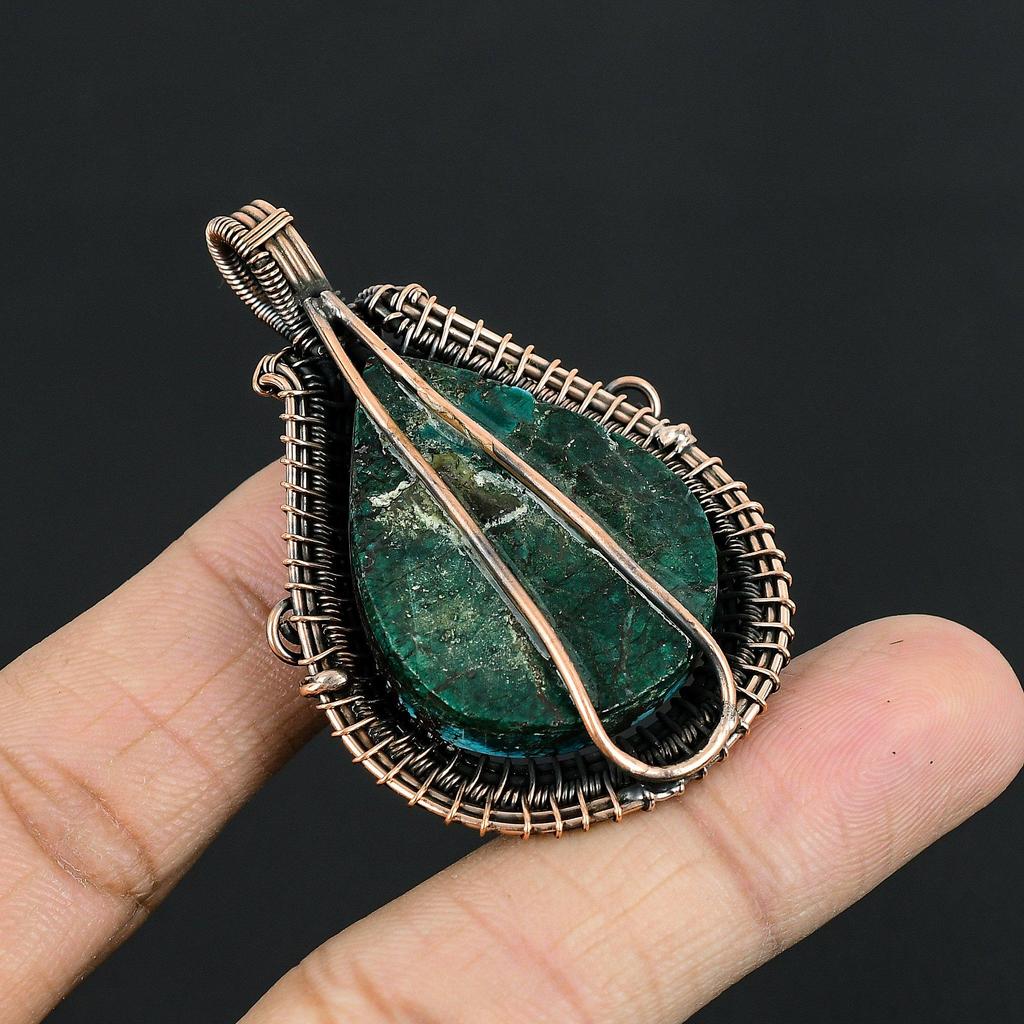 Tibetan Turquoise Pendant, 999 Copper Wire Wrapped Gemstone Jewelry, Handmade Pendant, For Thanksgiving