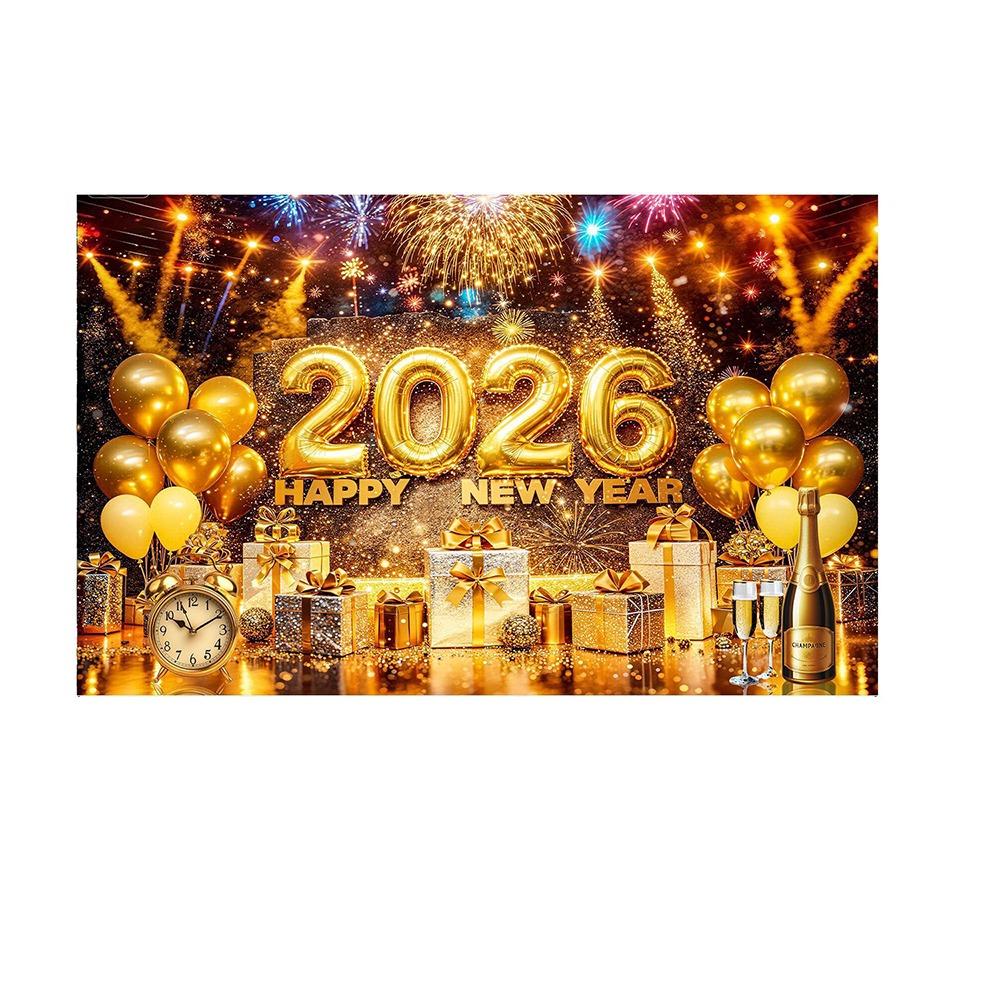 Black Gold 2026 New Year Backdrops Colorful Balloon Photo Background Party Background  Photo Studio