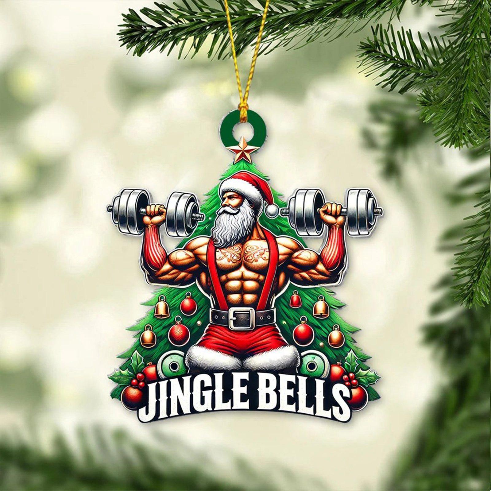 

Muscular Santa Claus Hanging Ornament Christmas Decoration with String for Tree Indoor Outdoor Holiday Display