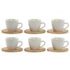 Set of Porcelain Coffee Cups - Arcoirsl - 6 Pieces - Bamboo Base - 90 Ml - Minimalist Design - White