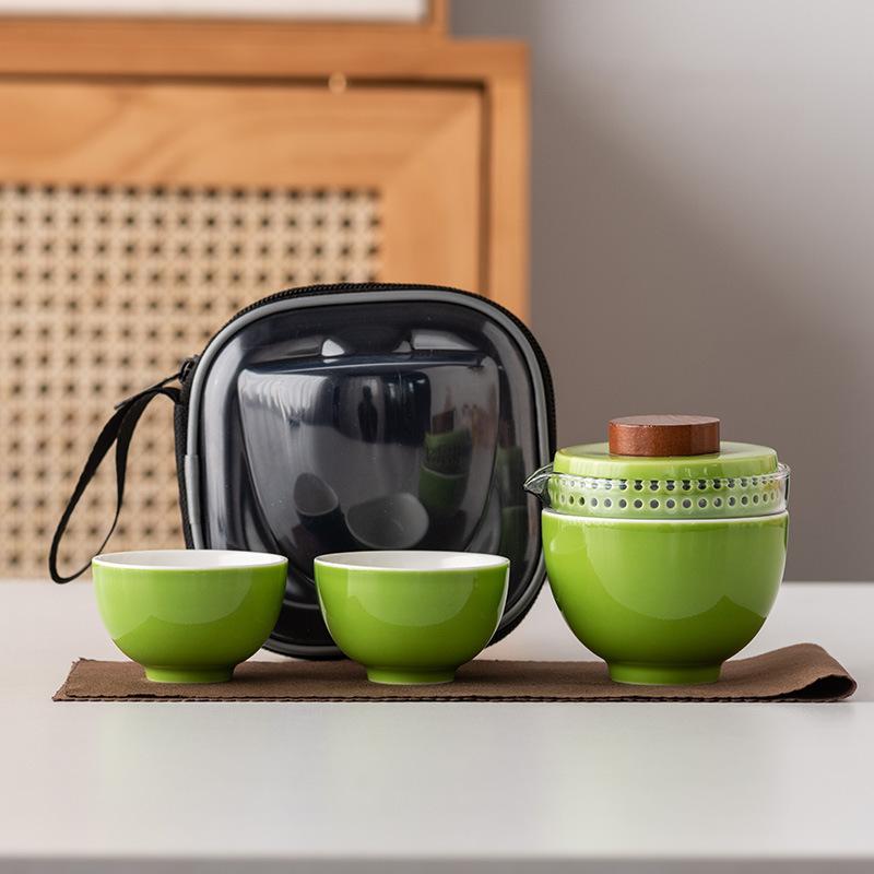 Travel Tea Set Kuaike Cup One Pot and Two Cups Portable Cover Bowl Small Set Outdoor High-end Kung Fu Business Gift Set