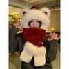 Winter New Cute Bear Plush Hat Scarf Gloves All In One Hood Hat Thickened Warm Trendy Three Piece Set