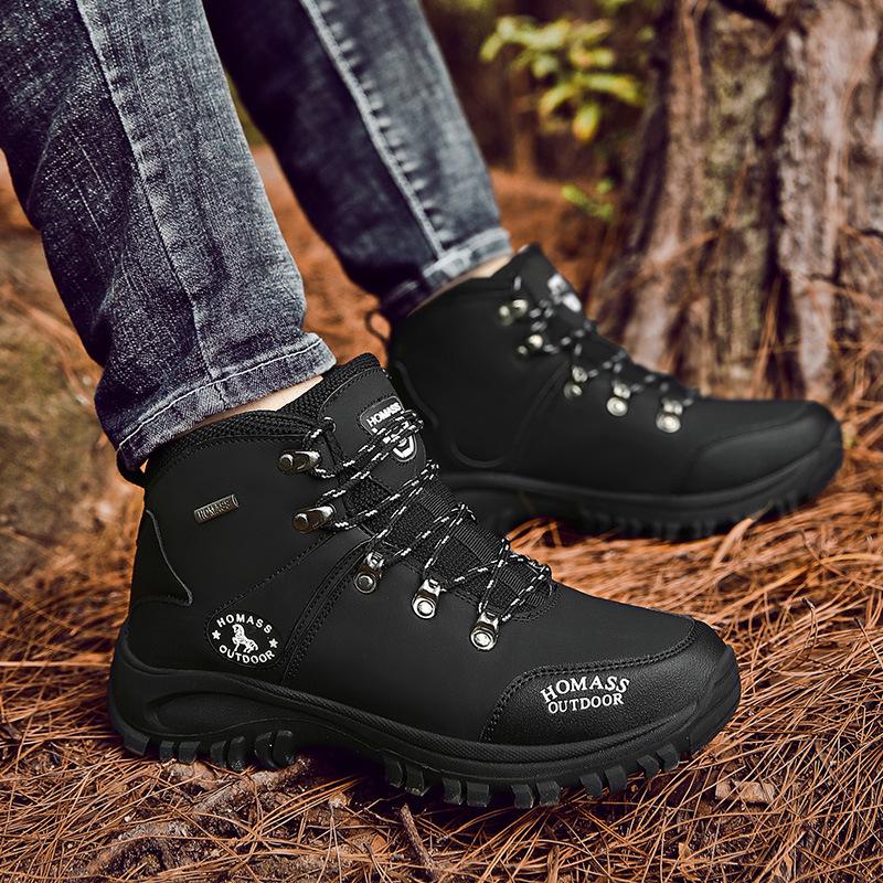 Autumn and winter new velvet thickened thick-soled heightening non-slip high-top mountaineering shoes outdoor tourism mountaineering wear-resistant