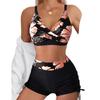 Kostium kąpielowy dwuczęściowy damski Kontrastujący Kwiatowy Krzyżowe Ramiączka Halter Bikini Bikini Split Sportowy Obcisłe Dopasowanie