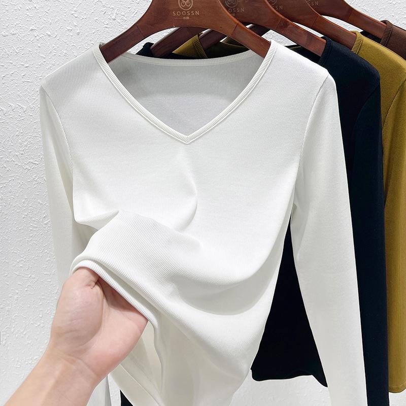 Bottom shirt women's inner summer new long-sleeved low-neck slim-fitting versatile top