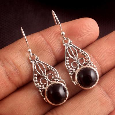 Black Onyx Larimar Handmade Dangle Earring Solid 100% 925 Sterling Silver Women Jewelry