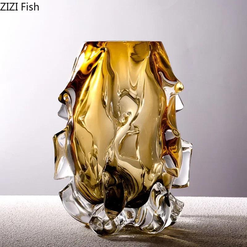 Creative Amber Gradient Glass Vase Hydroponics Flowers Pots Desk Decoration Flower Arrangement Floral Vases Modern Home Decor