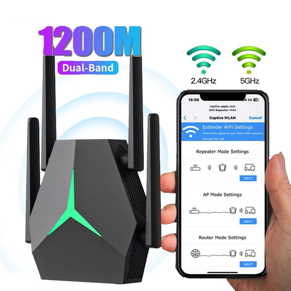 5Ghz 1200M WiFi Extender Long Range Wireless WIFI Booster AC1200 Adapter 1200Mbps Wi-Fi Amplifier 802.11N WiFi Signal Repeator