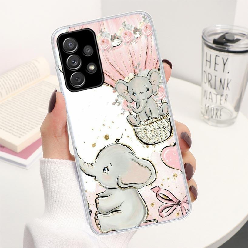 Cartoon Elephant Pink Phone Case For Samsung Galaxy A12 A13 A52 A53 A32 A33 A22 A23 A02S A03S A72 A73 A42 Soft Cover Silicone Sh