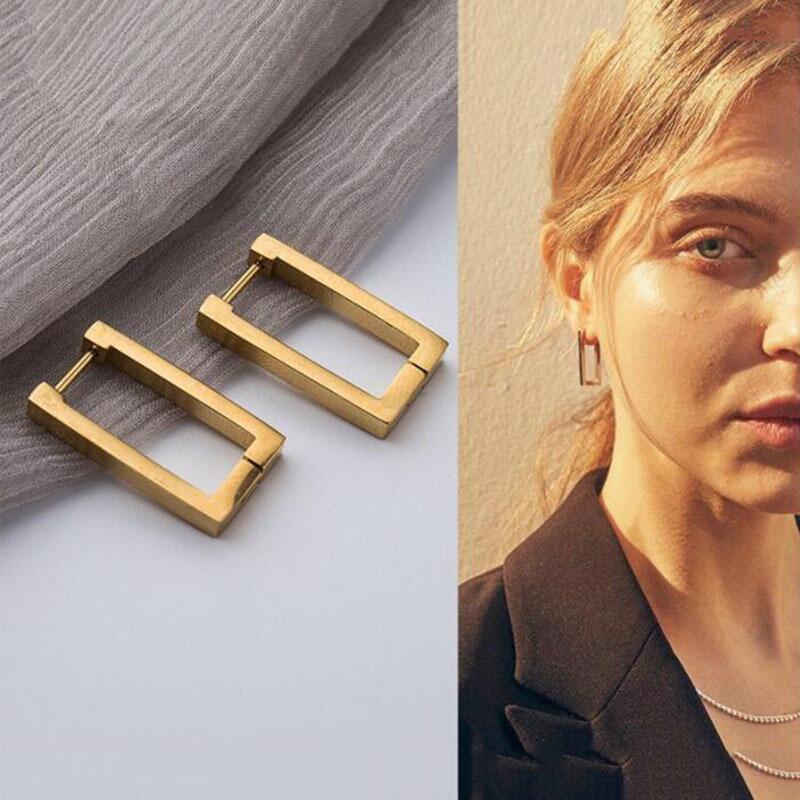Ladies' Rectangular Geometric Earrings With Hollow Metal Rectangular Ear Buckle