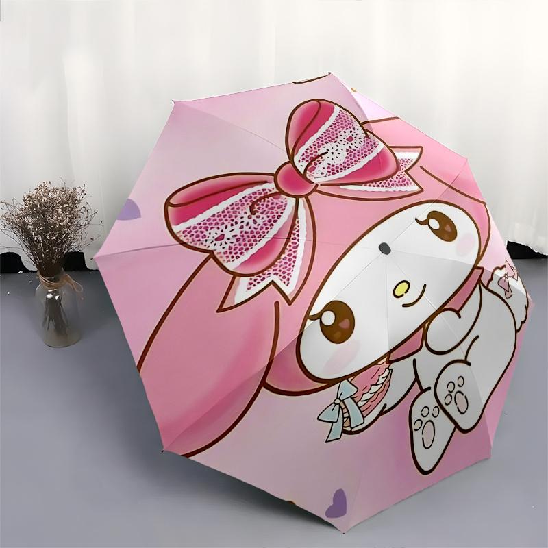 1pc My Melody Automatic Opening/Closing Umbrella with Lace Bow Design - Portable Three-Fold Design, 8-Bone Iron Frame Outdoor Umbrella, Perfect Gift F