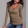 Elegant Autumn And Winter Long-sleeved Solid Color T-shirt V-neck Slim Bottoming Shirt
