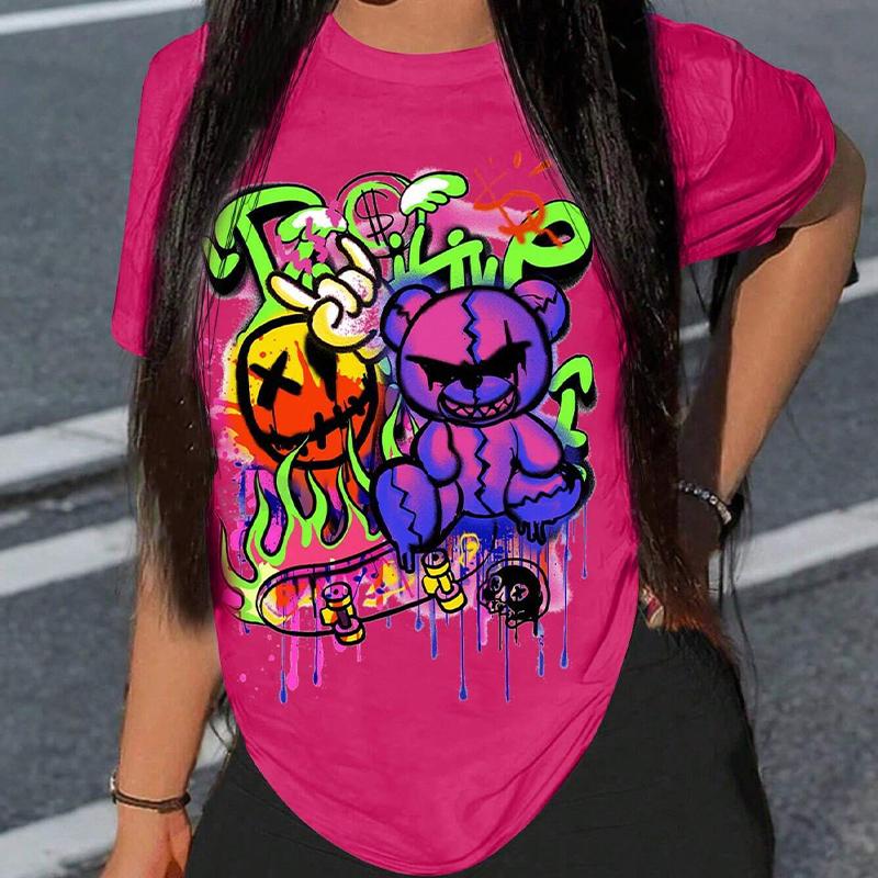 Fashion Women Cartoon Cool Animal Bear Print T Shirt Funny Casual O-neck Short Sleeves T-shirt Summer Female Tee Shirt