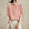 ZANZEA Women Casual Round Neck Loose Splice Short Sleeve Blouse