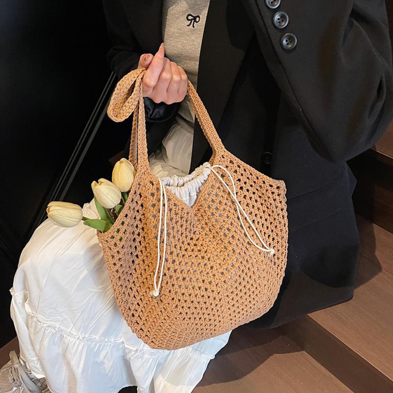 Yogodlns Summer Beach Woven Tote Bag For Women Hollow-out Lightweight Large Capacity Shopper Shoulder Bag with Inner