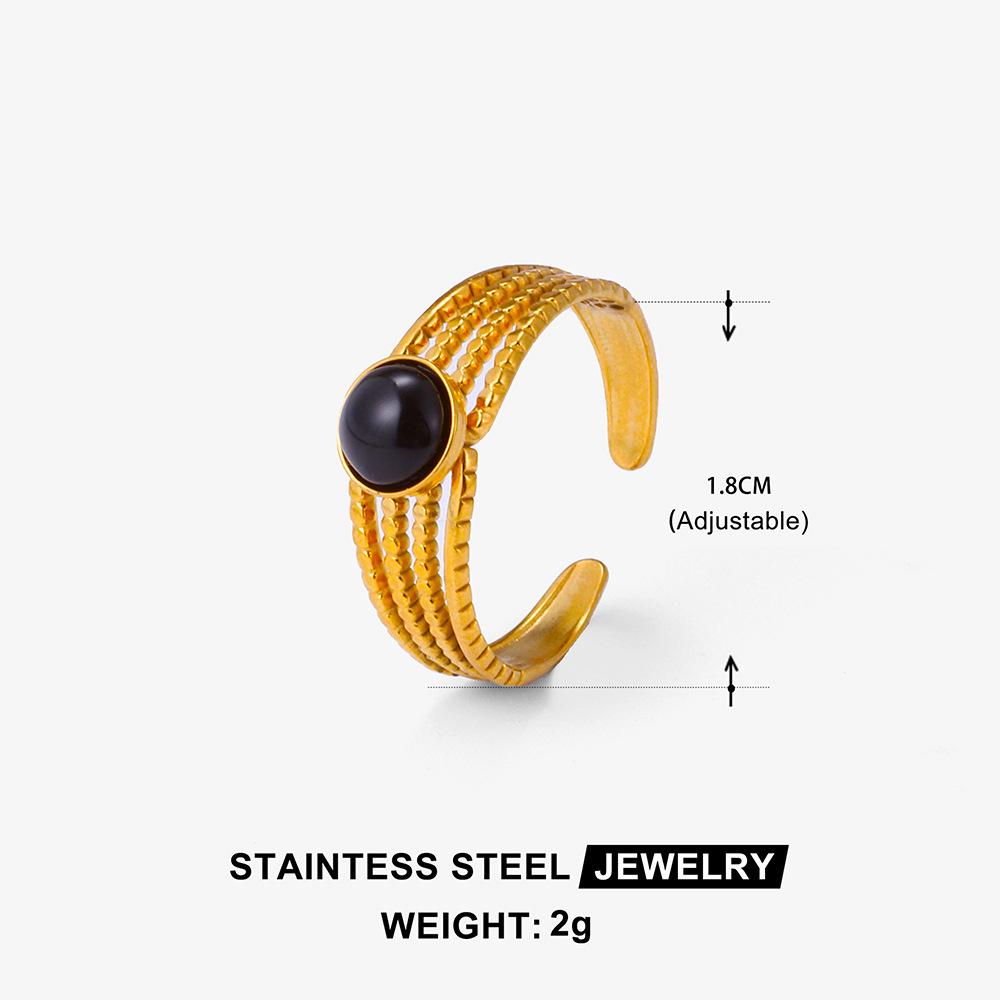 Adjustable Retro Titanium Steel Ring with Color Stones – Trendy, Non-Fading, High-End Style for Women