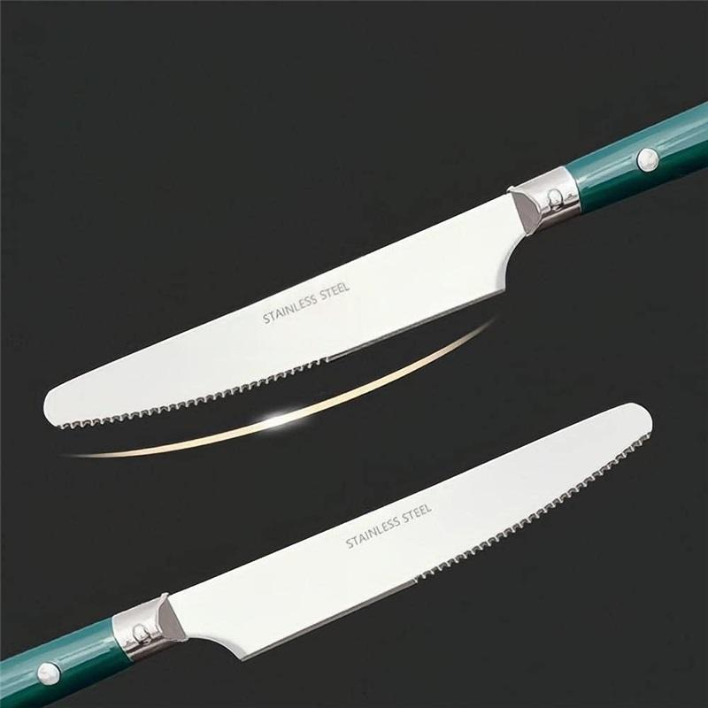 20-Piece Set-304 Thickened Stainless Steel Silverware Cutlery Set Steak  And Fork Spoon Dessert Tea Spoon Fruit Fork (Blue)