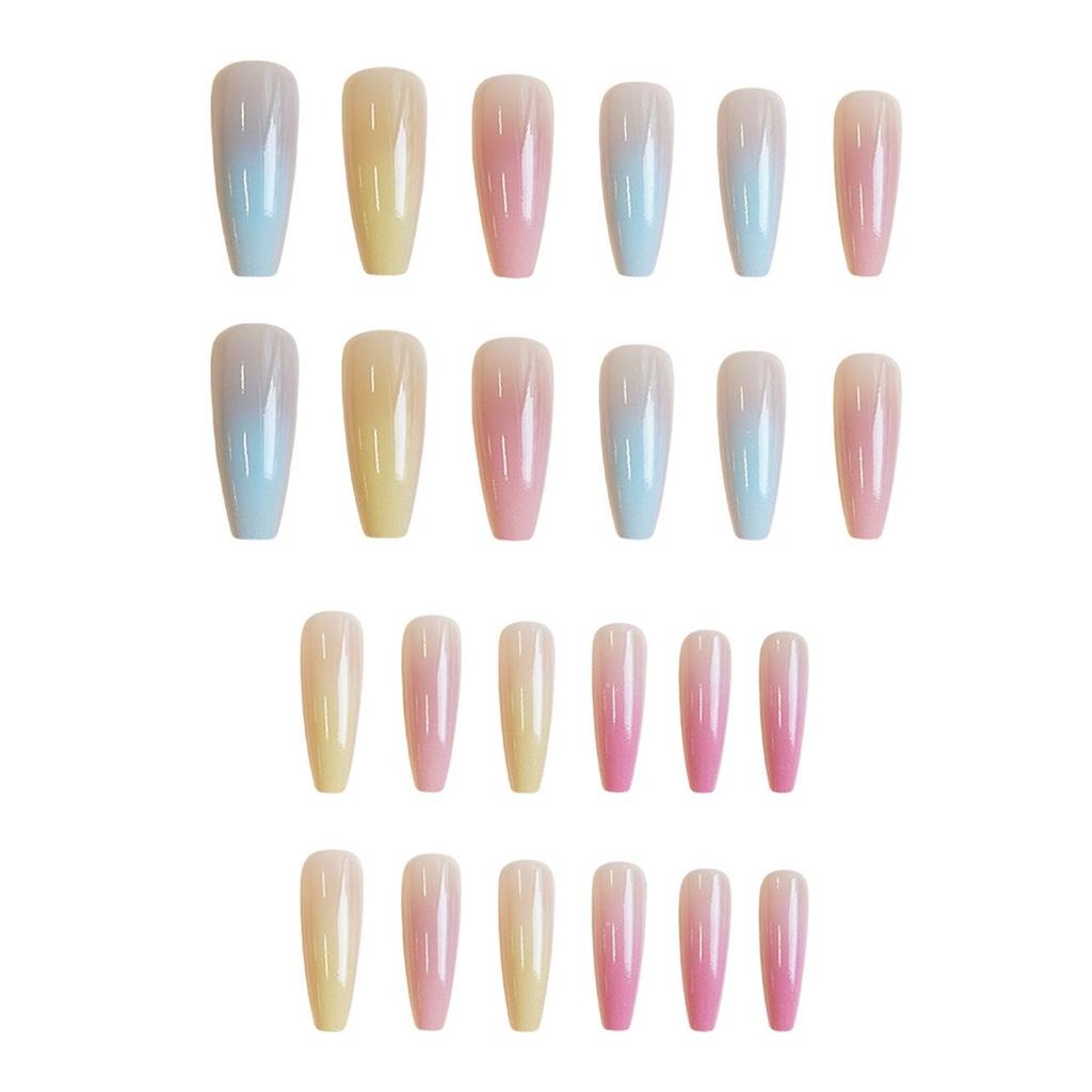 WM-107 Sommer-Farbverlauf Macaron Falsche Nägel - 24 Bunte, Tragbare Nagelspitzen & Aufkleber
