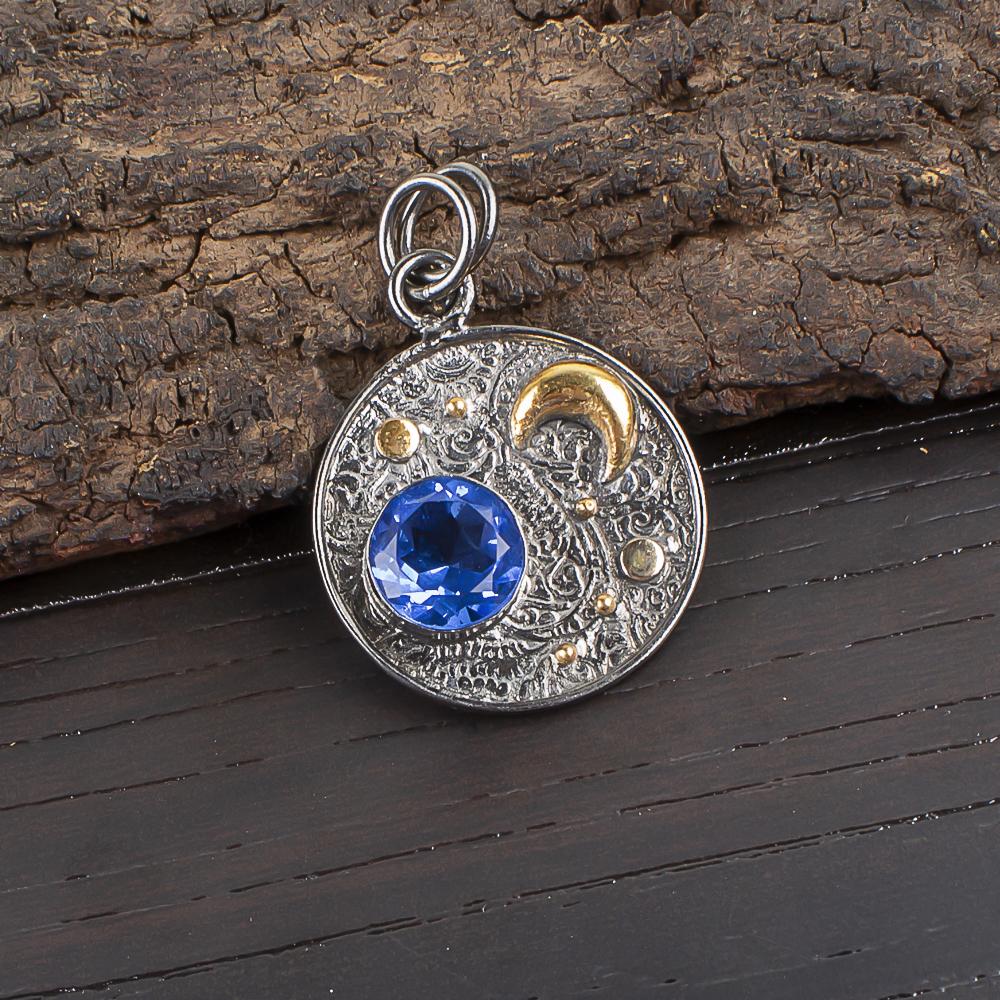 

Подвеска из драгоценного камня ручной работы с танзанитом, подвеска из стерлингового серебра 925 пробы, антикварные ювелирные изделия, подвеска для подарка на помолвку 1.30 Inches синий