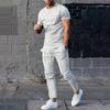 Sports Set Mens Fall Summer Solid Casual Round Neck Short Sleeve Sports T-shirt Two Piece Set for Men