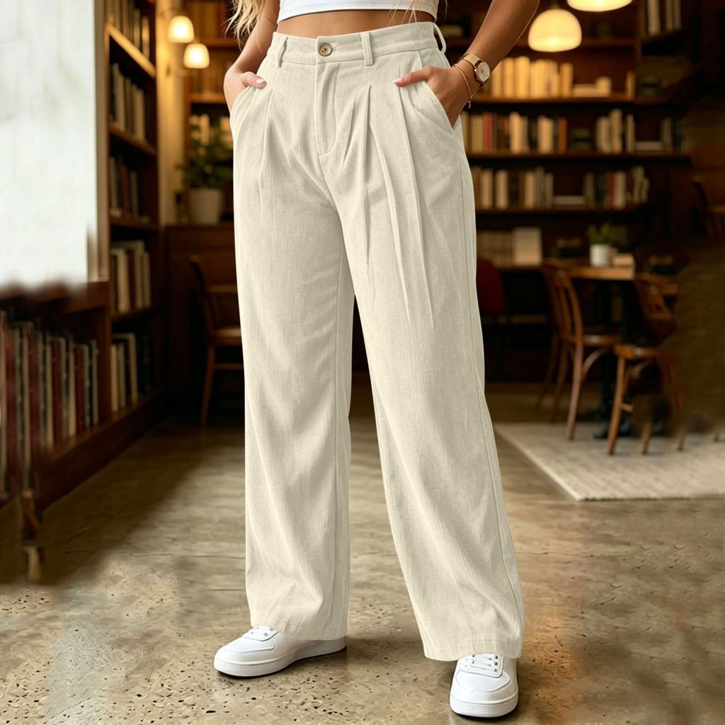 Women's High Waist Loose Fit Wide Leg Corduroy Cargo Pants with Pockets
