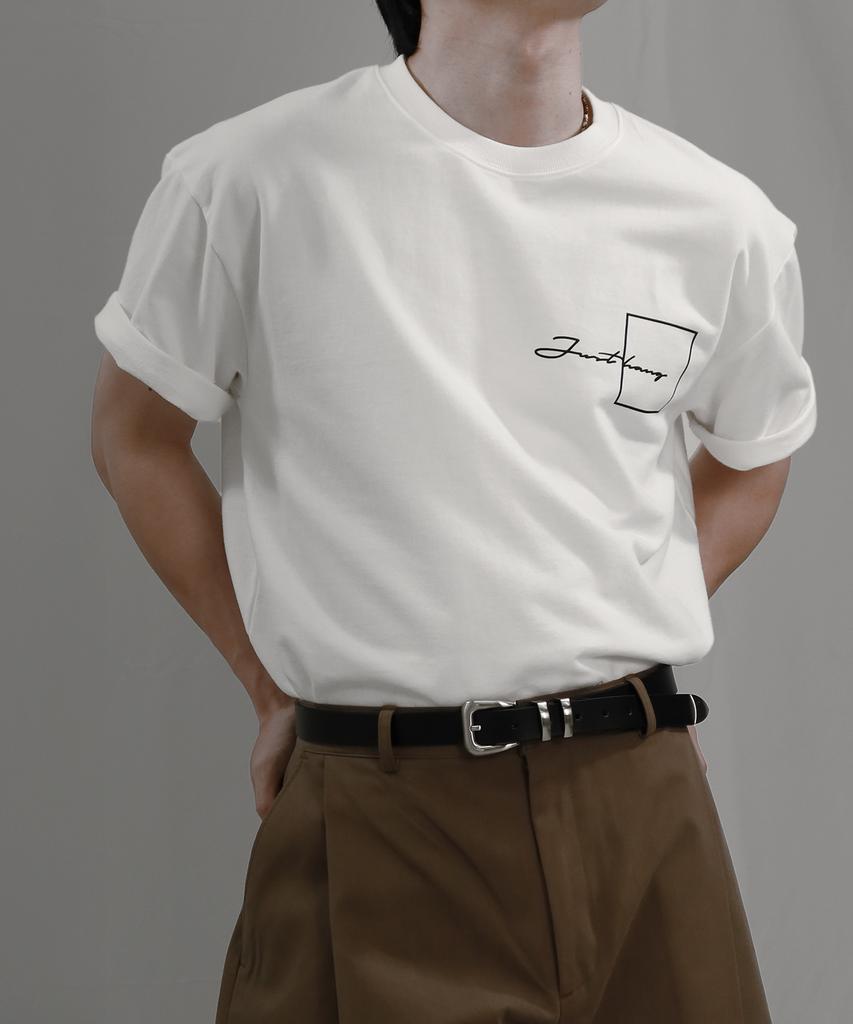 JUSTHANG Semi-Overfit Square Logo Off-Light Ivory Short Sleeve