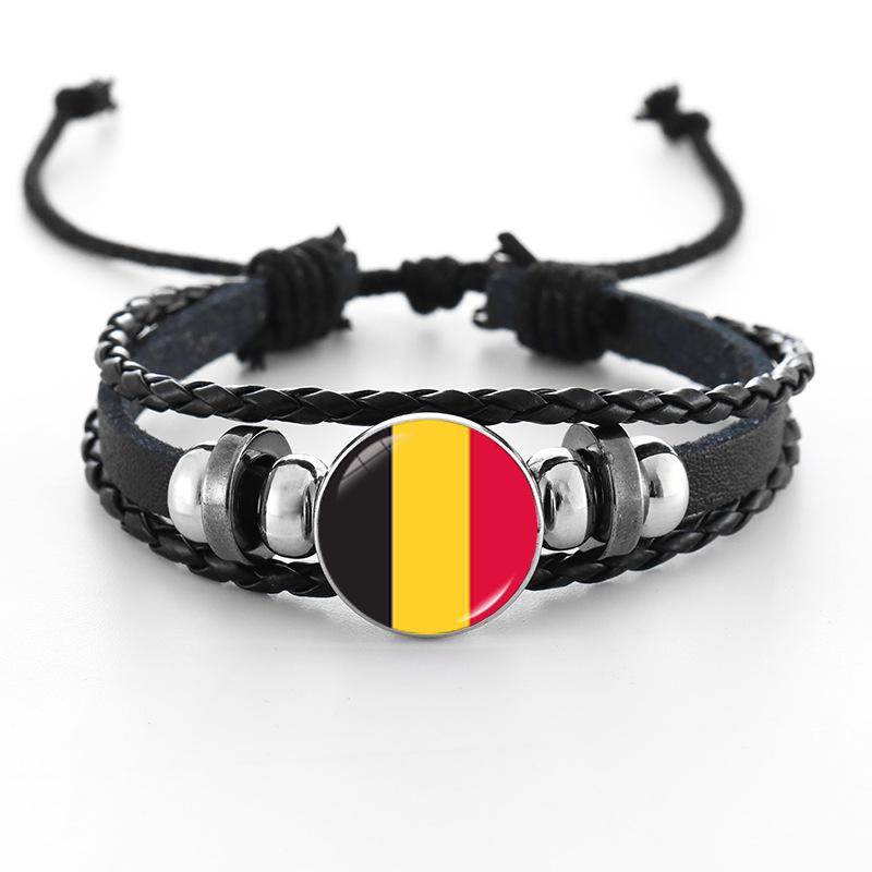 European Cup National Flag Woven Leather Bracelet - Handmade Punk Style
