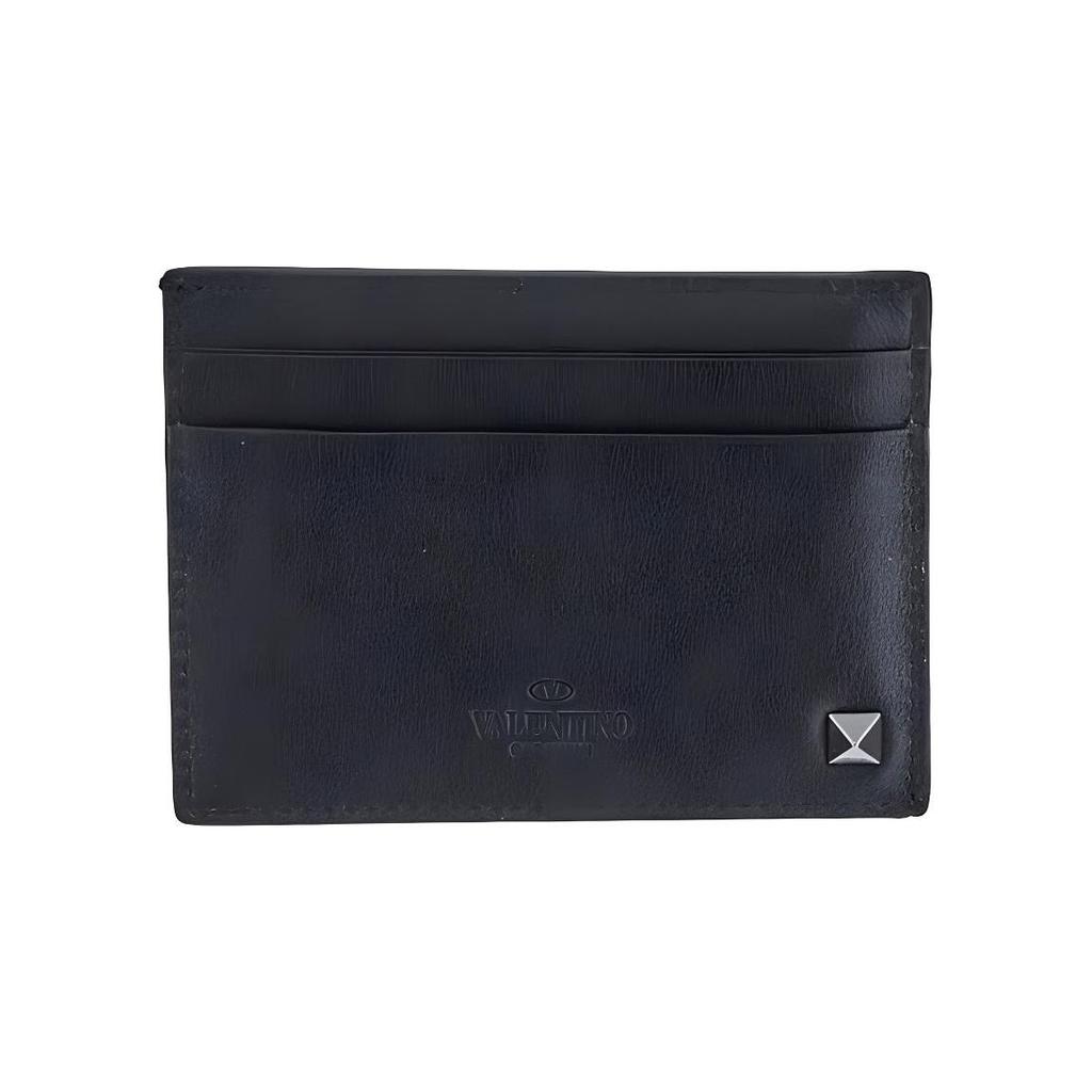 Valentino Rockstud Metal Rock Rivet Detail Calfskin Card Holder Men Accessories Black 2Y2P0523VH3-0NO