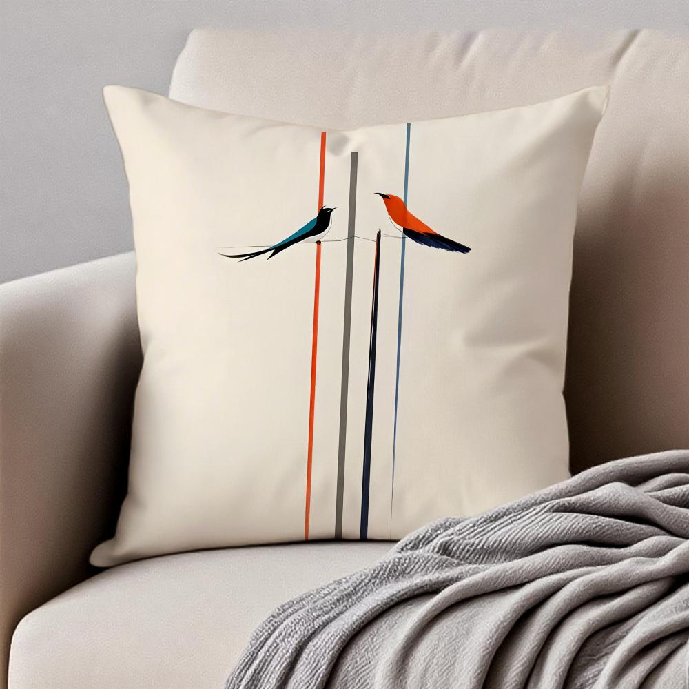 Minimalist Abstract Geometric Bird Pattern Cushion Cover Pillowcase Antidustmite Invisible Zipper Short Plush Sofa Cushion