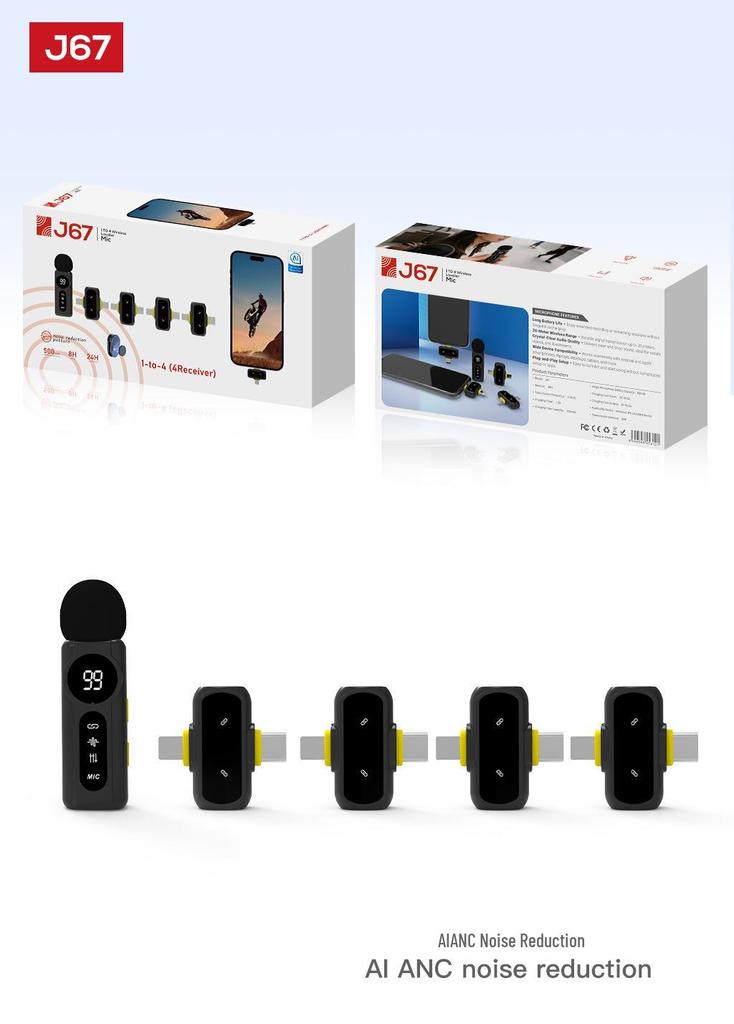 Q8 Wireless Lavalier Microphone Set: Clip-on Mic for Mobile Live Streaming with Sound Knob and One-to-Two Mic Feature.